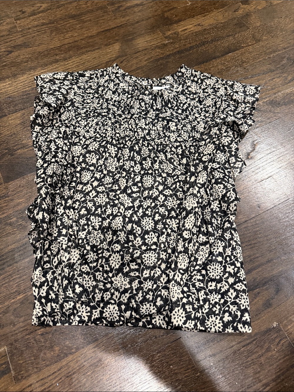 Isabel Marant Etoile Womens Black & Cream Floral Short-Sleeve Blouse size 34